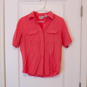 Feminine VTG Joanna Shirt Hot Pink Button Pocket Short Sleeve S | Bright Spring